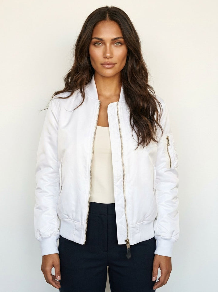 Isla | Women's Utility Bomber Jacket, Satin-Finish Autumn Jacket | Bella Blue