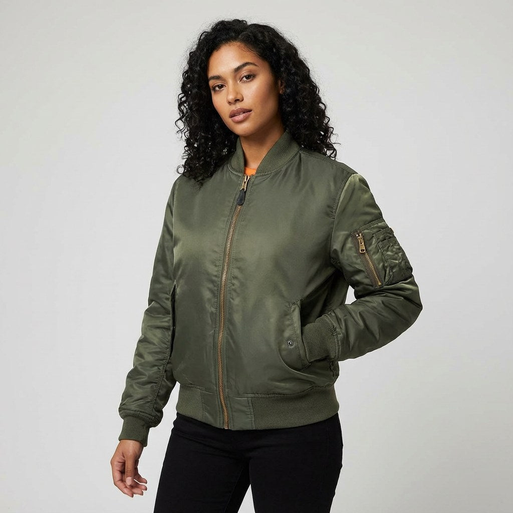 Isla | Women's Utility Bomber Jacket, Satin-Finish Autumn Jacket | Bella Blue