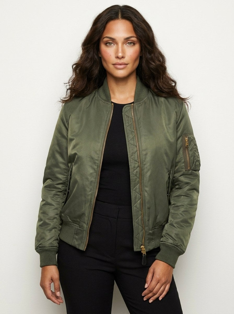 Isla | Women's Utility Bomber Jacket, Satin-Finish Autumn Jacket | Bella Blue