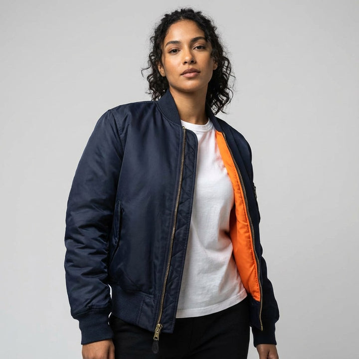 Isla | Women's Utility Bomber Jacket, Satin-Finish Autumn Jacket | Bella Blue