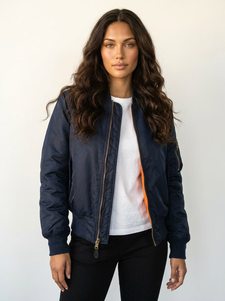 Isla | Women's Utility Bomber Jacket, Satin-Finish Autumn Jacket | Bella Blue