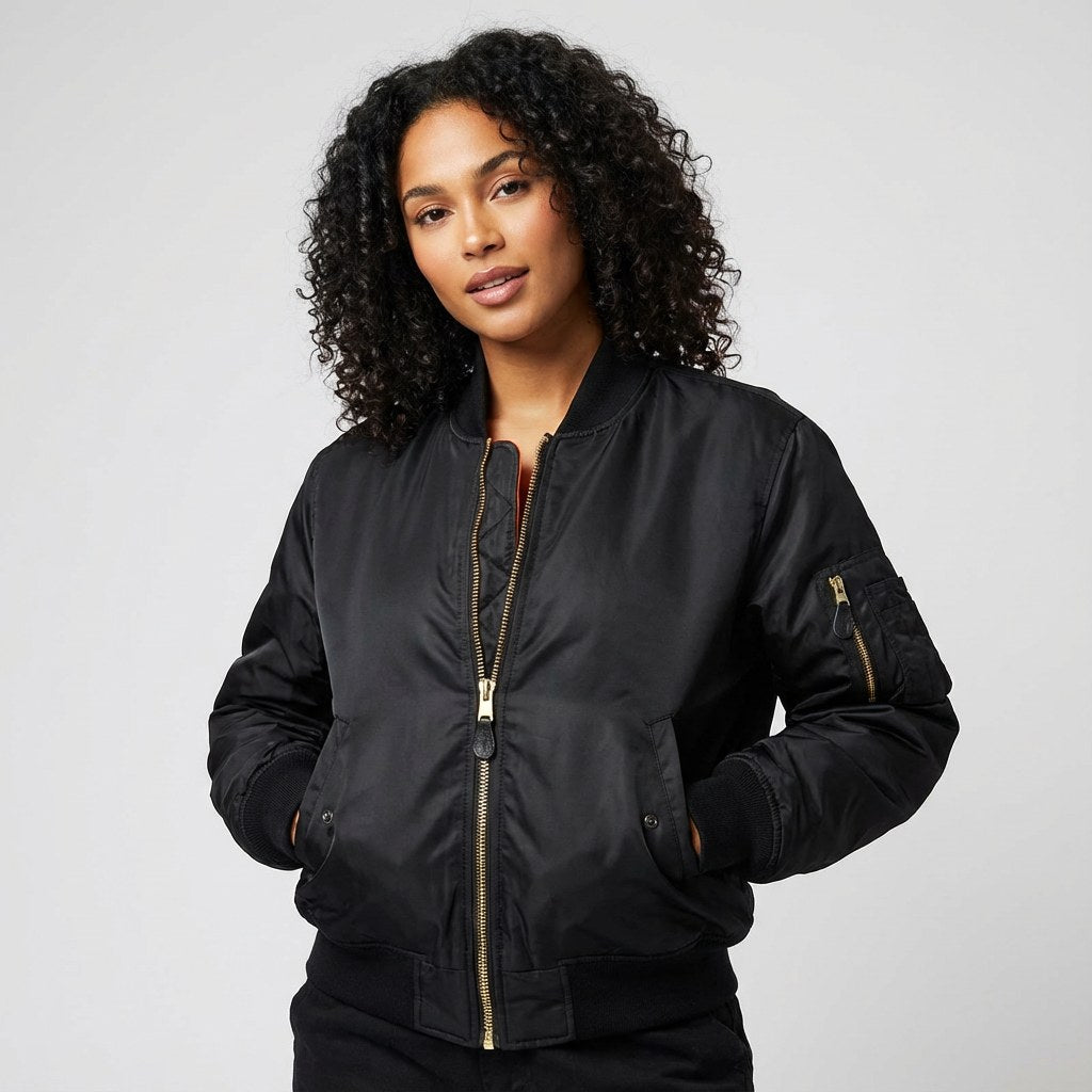 Isla | Women's Utility Bomber Jacket, Satin-Finish Autumn Jacket | Bella Blue | Paars