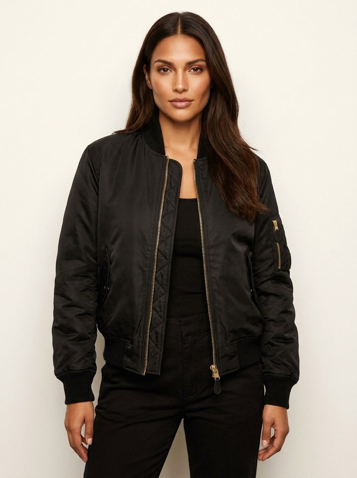 Isla | Women's Utility Bomber Jacket, Satin-Finish Autumn Jacket | Bella Blue | Marineblauw