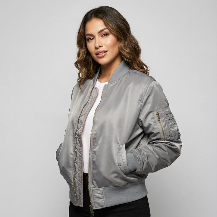 Isla | Women's Utility Bomber Jacket, Satin-Finish Autumn Jacket | Bella Blue | Wit