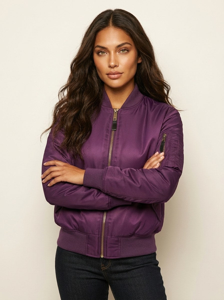 Isla | Women's Utility Bomber Jacket, Satin-Finish Autumn Jacket | Bella Blue | Groen