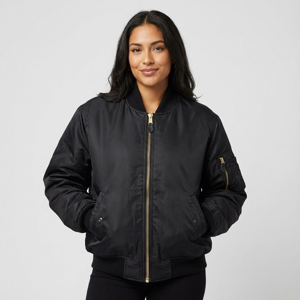 Isla | Women's Utility Bomber Jacket, Satin-Finish Autumn Jacket | Bella Blue | Geel