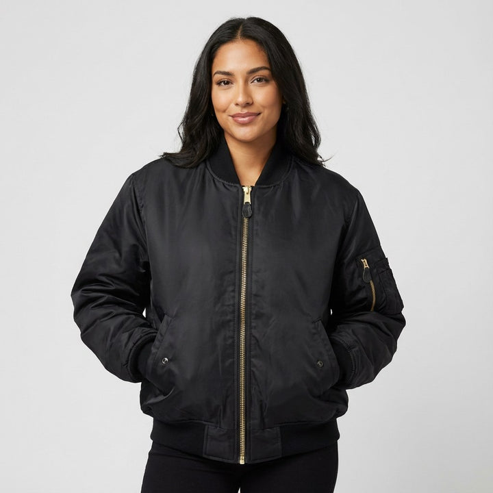 Isla | Women's Utility Bomber Jacket, Satin-Finish Autumn Jacket | Bella Blue | Geel