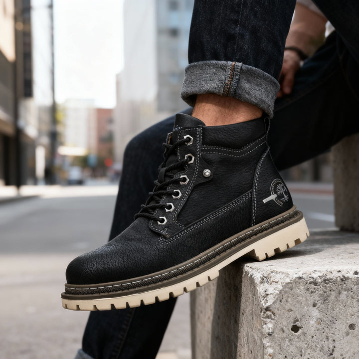 Jack | Men's Leather Work Boots, Lace-Up Anti-Slip Boots | Bella Blue