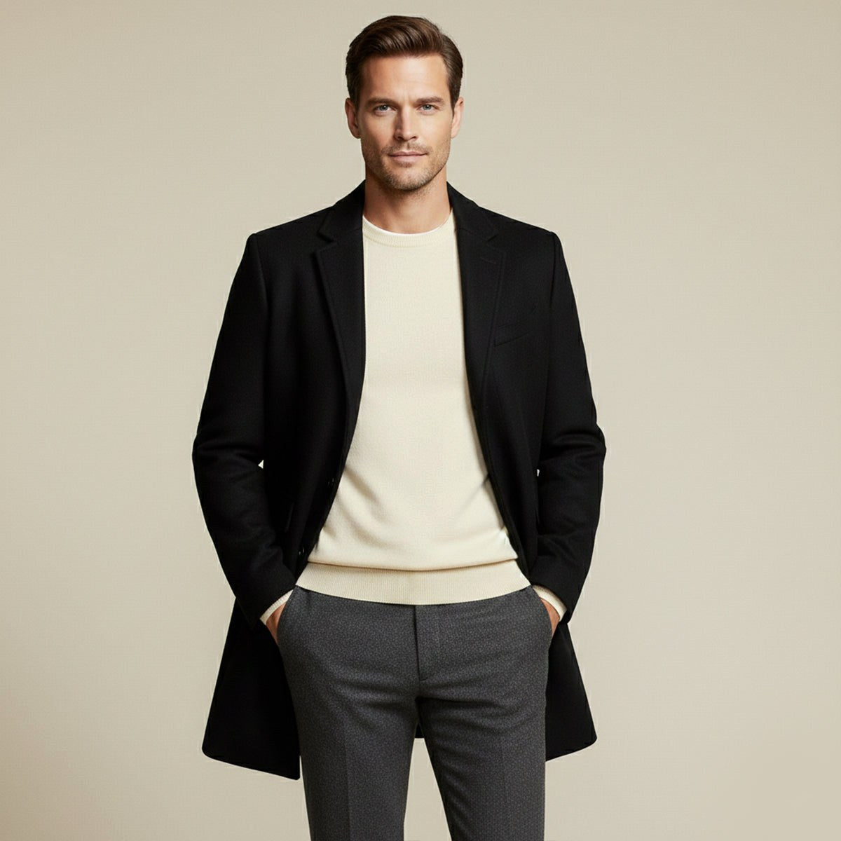 Jackson | Men's Wool Blend Tailored Coat, Longline Autumn Coat | Bella Blue