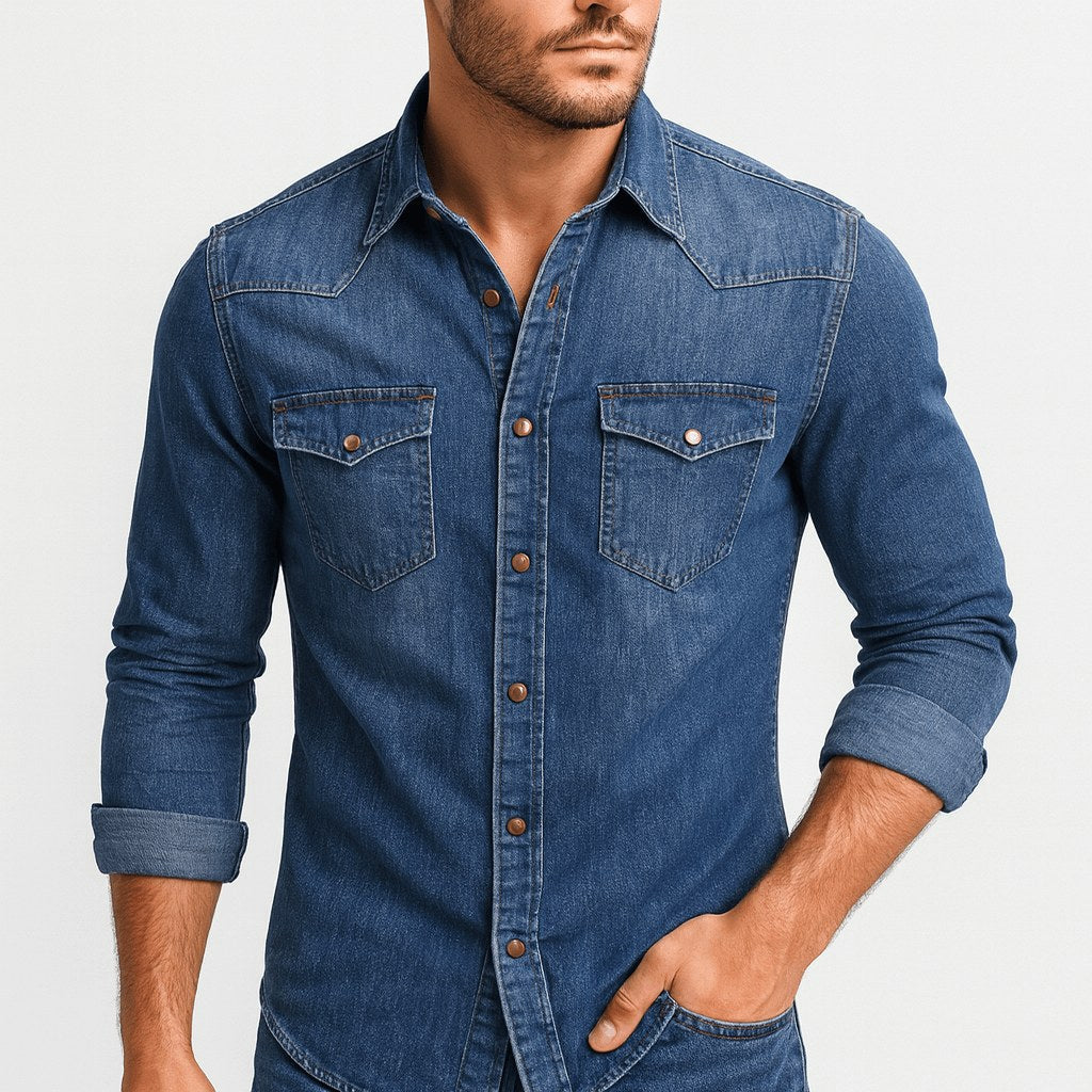 Jacob | Men's Denim Shirt with Classic Collar, Button-Up Denim Shirt | Bella Blue