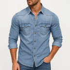 Jacob | Men's Denim Shirt with Classic Collar, Button-Up Denim Shirt | Bella Blue
