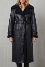 Jade | Women's Long Black Aviator Coat with Teddy Collar, Warm Winter Jacket | Bella Blue