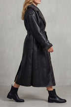 Jade | Women's Long Black Aviator Coat with Teddy Collar, Warm Winter Jacket | Bella Blue