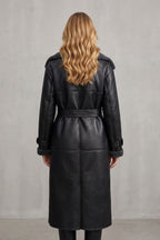 Jade | Women's Long Black Aviator Coat with Teddy Collar, Warm Winter Jacket | Bella Blue