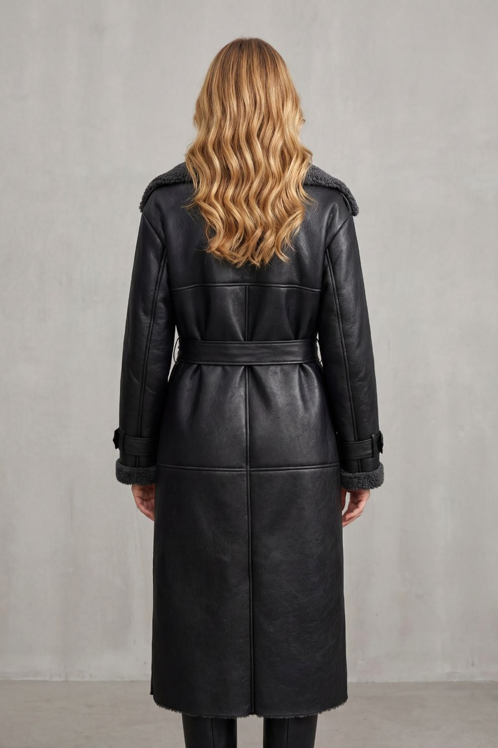 Jade | Women's Long Black Aviator Coat with Teddy Collar, Warm Winter Jacket | Bella Blue