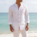 Jake | Men's Mandarin-Collar Cotton Shirt, Long Sleeve Tailored Shirt | Bella Blue
