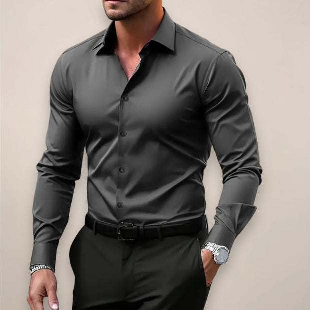 James | Men's Long Sleeve Smart Shirt, Tailored Formal Shirt | Bella Blue | Dark Grey