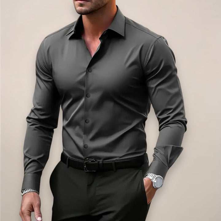 James | Men's Long Sleeve Smart Shirt, Tailored Formal Shirt | Bella Blue | Dark Grey