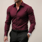 James | Men's Long Sleeve Smart Shirt, Tailored Formal Shirt | Bella Blue | Red Wine