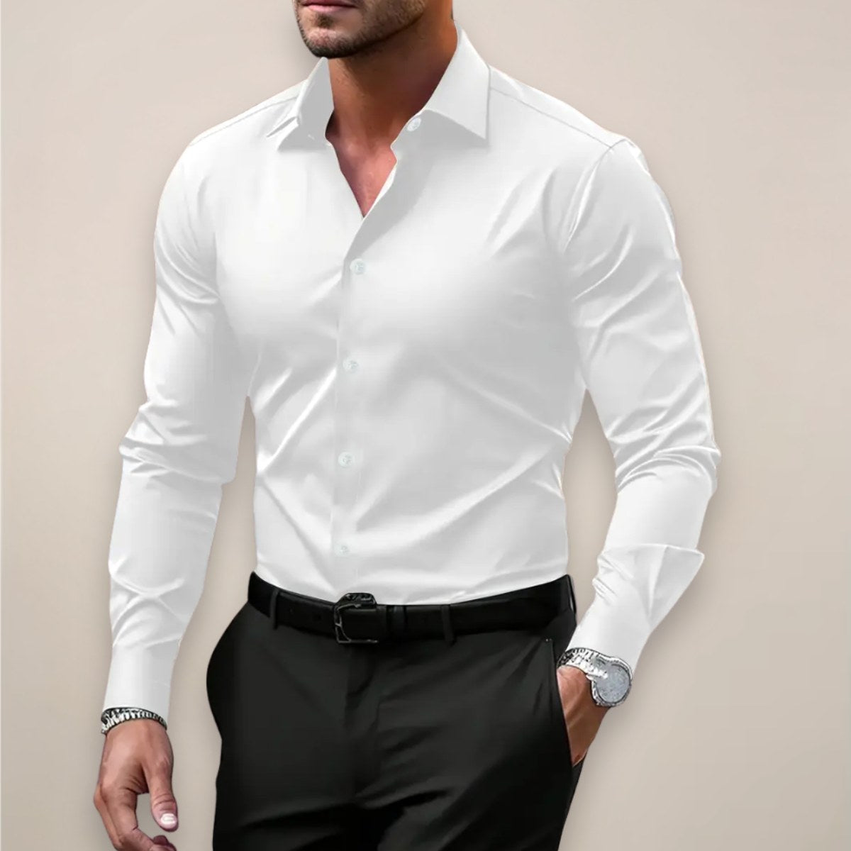 James | Men's Long Sleeve Smart Shirt, Tailored Formal Shirt | Bella Blue | White
