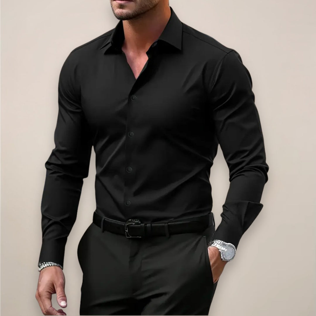 James | Men's Long Sleeve Smart Shirt, Tailored Formal Shirt | Bella Blue | Black