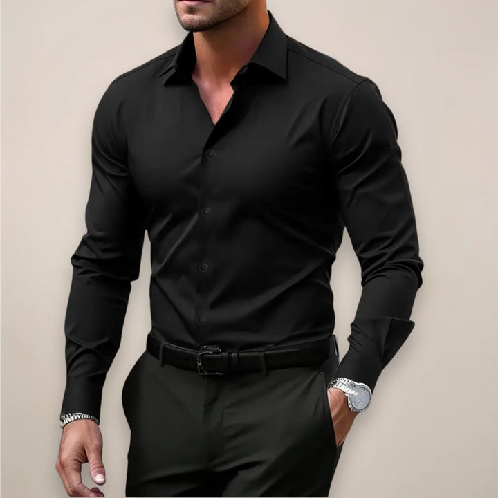 James | Men's Long Sleeve Smart Shirt, Tailored Formal Shirt | Bella Blue | Black