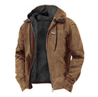 Jamie | Men's Hooded Full Zip Jacket, Lined Casual Jacket | Bella Blue | Brown