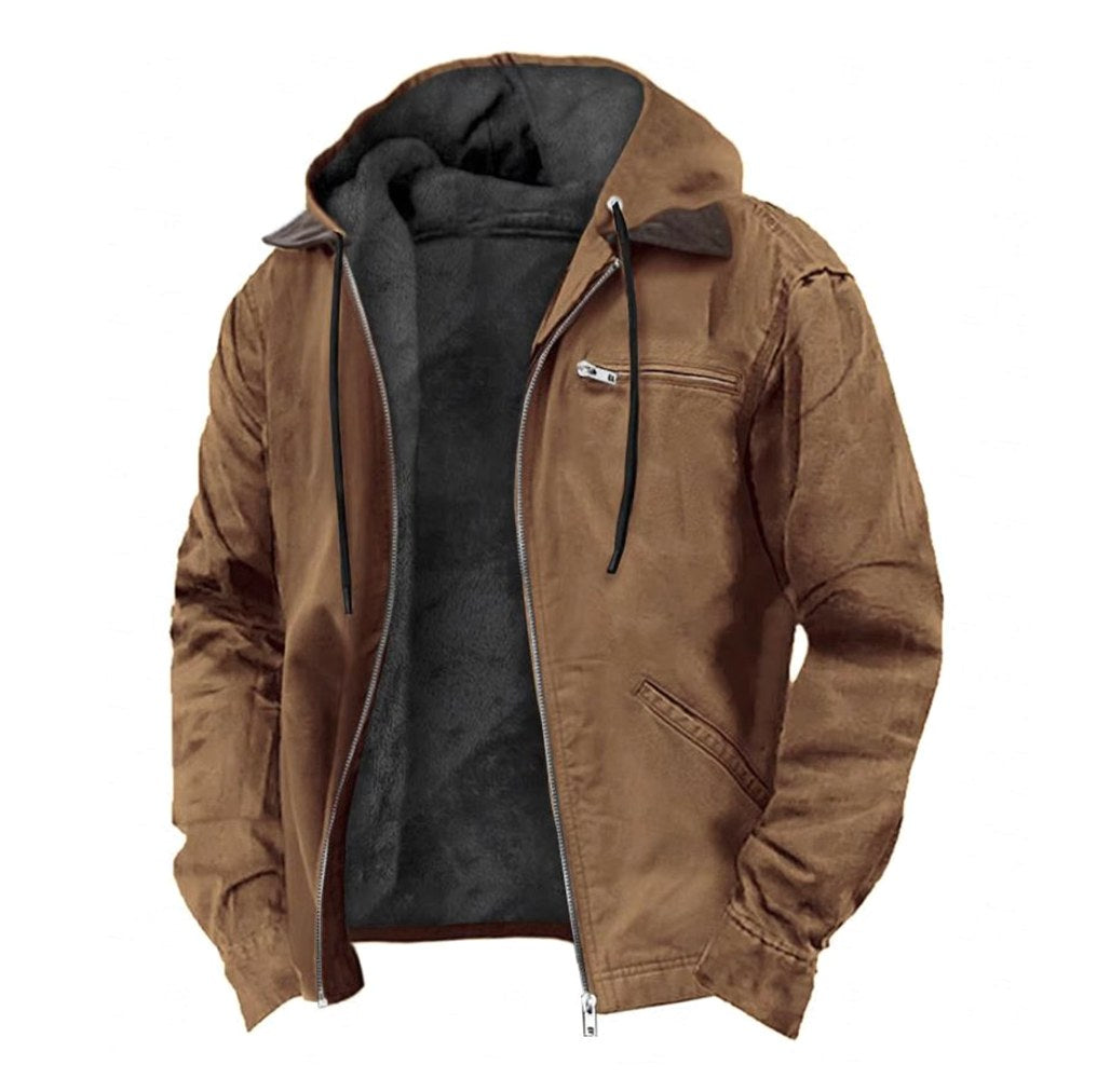 Jamie | Men's Hooded Full Zip Jacket, Lined Casual Jacket | Bella Blue | Brown