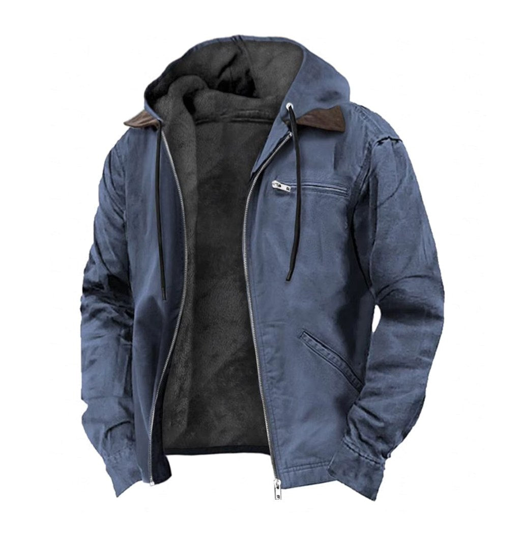 Jamie | Men's Hooded Full Zip Jacket, Lined Casual Jacket | Bella Blue | Gray