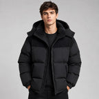 Jared | Men's Oversized Padded Puffer Jacket, Hooded Winter Coat | Bella Blue | Black