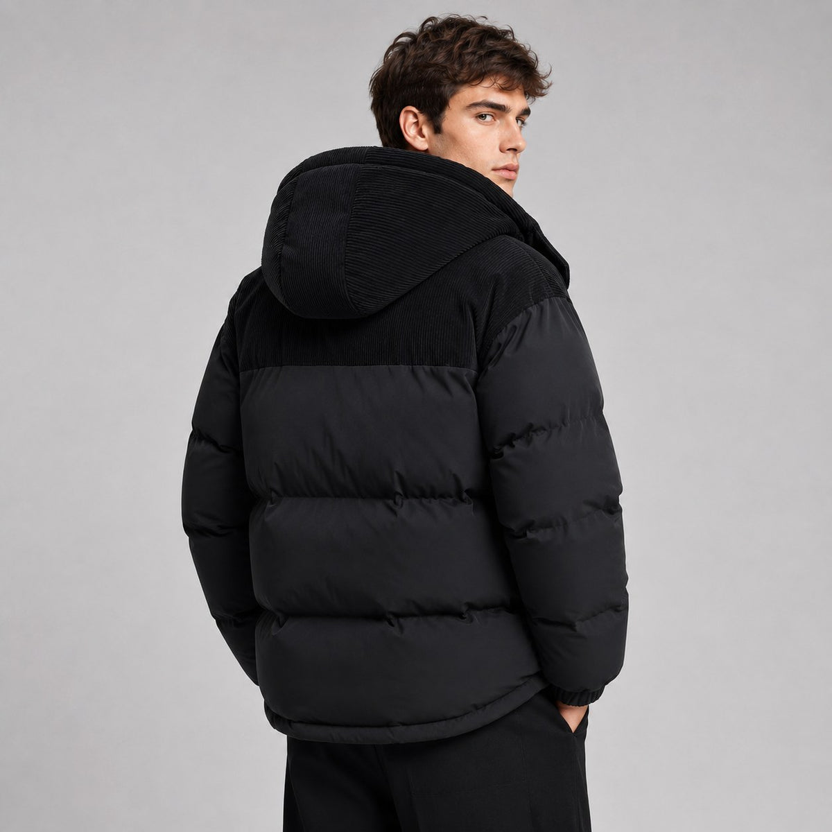 Jared | Men's Oversized Padded Puffer Jacket, Hooded Winter Coat | Bella Blue | Khaki