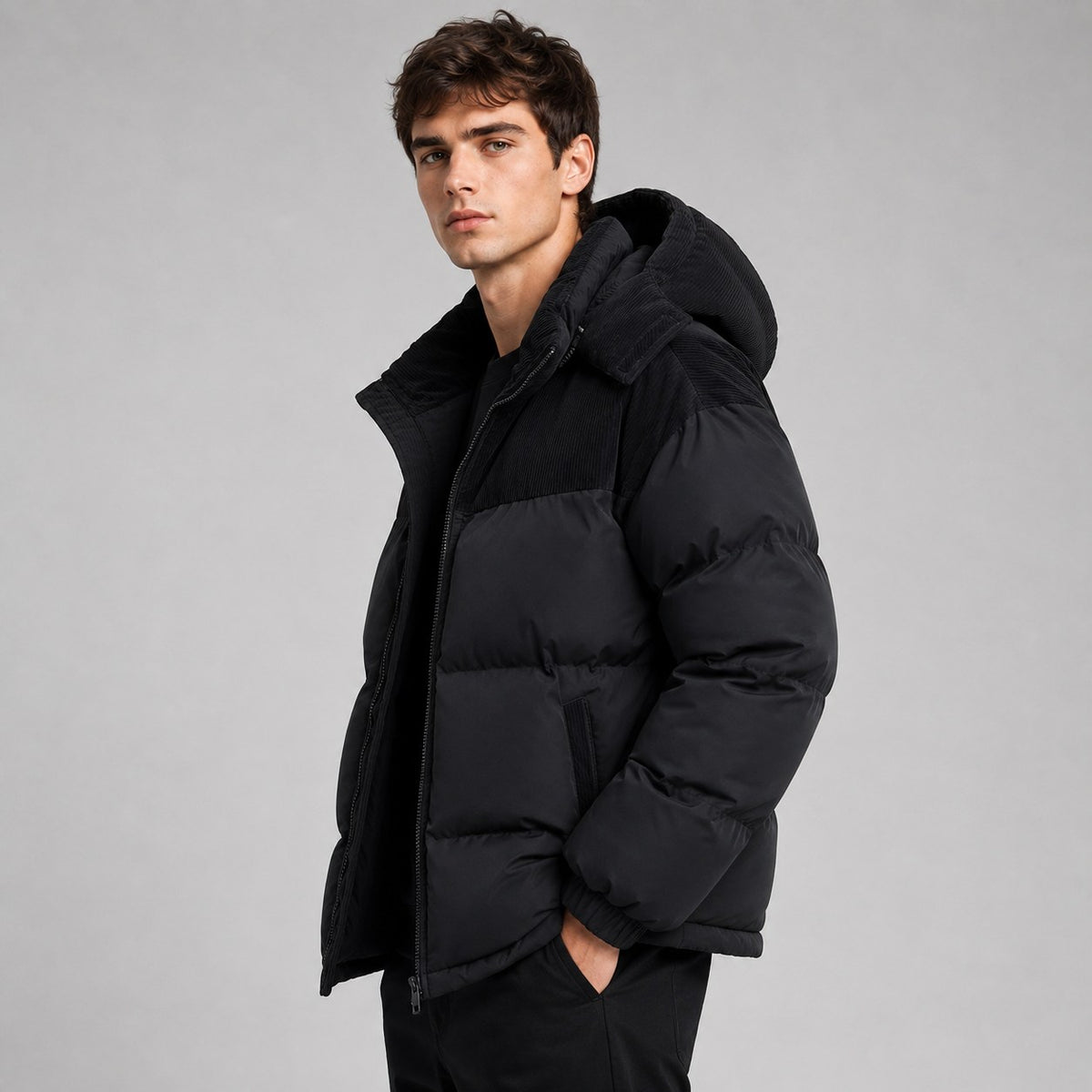 Jared | Men's Oversized Padded Puffer Jacket, Hooded Winter Coat | Bella Blue | Dark Green