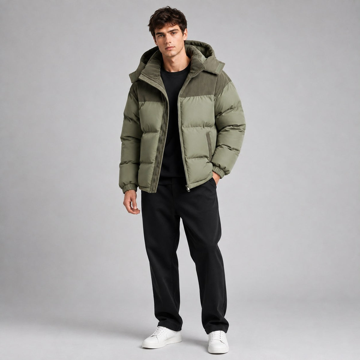 Jared | Men's Oversized Padded Puffer Jacket, Hooded Winter Coat | Bella Blue