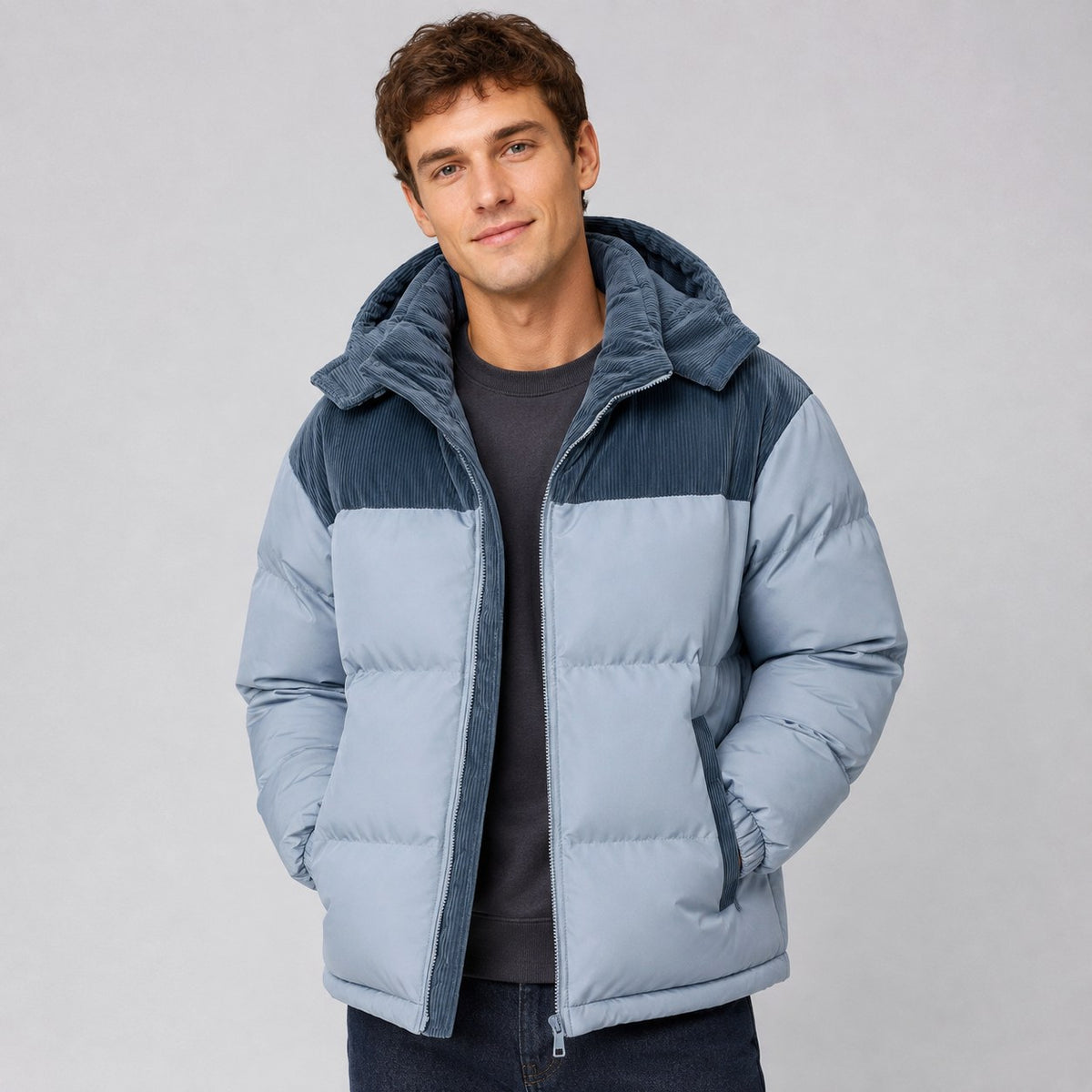 Jared | Men's Oversized Padded Puffer Jacket, Hooded Winter Coat | Bella Blue
