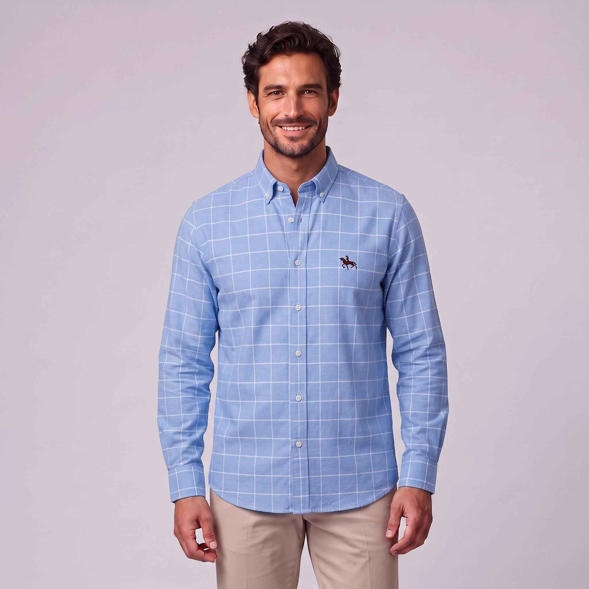 Jasper | Men's Long-Sleeve Shirt with Classic Collar, Button-Up Formal Shirt | Bella Blue