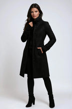 Jessica | Women's Tailored Wool-Blend Winter Coat with High Collar, Knee-Length Autumn Coat | Bella Blue