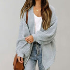Johanna | Women's Oversized Open-Front Cardigan, Relaxed Layering Cardigan | Bella Blue | Black