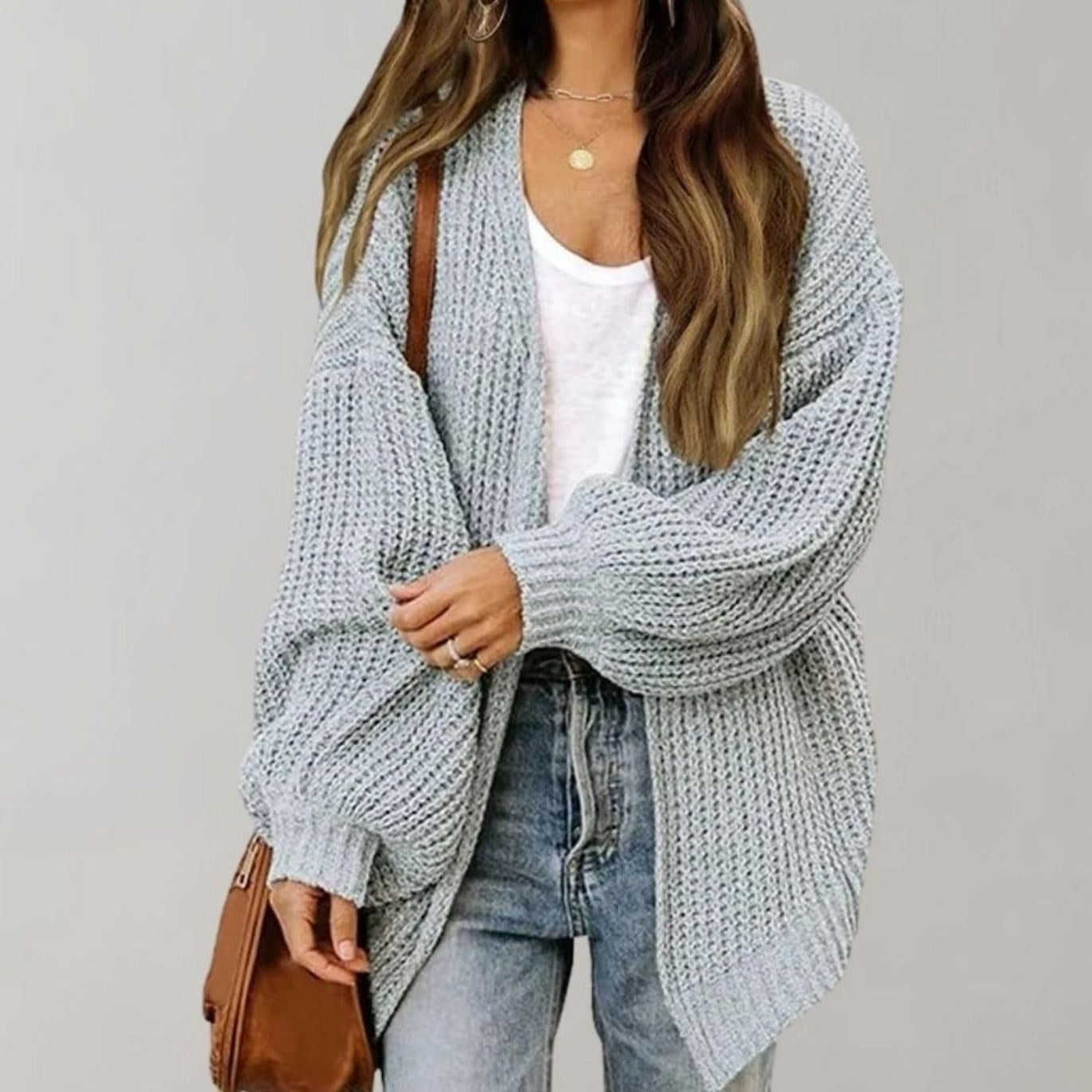 Johanna | Women's Oversized Open-Front Cardigan, Relaxed Layering Cardigan | Bella Blue | Black