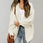 Johanna | Women's Oversized Open-Front Cardigan, Relaxed Layering Cardigan | Bella Blue | Black