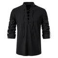 Johannes | Men's Linen Shirt with Neck Tie, Boho Shirt with Long Sleeves | Bella Blue | Black