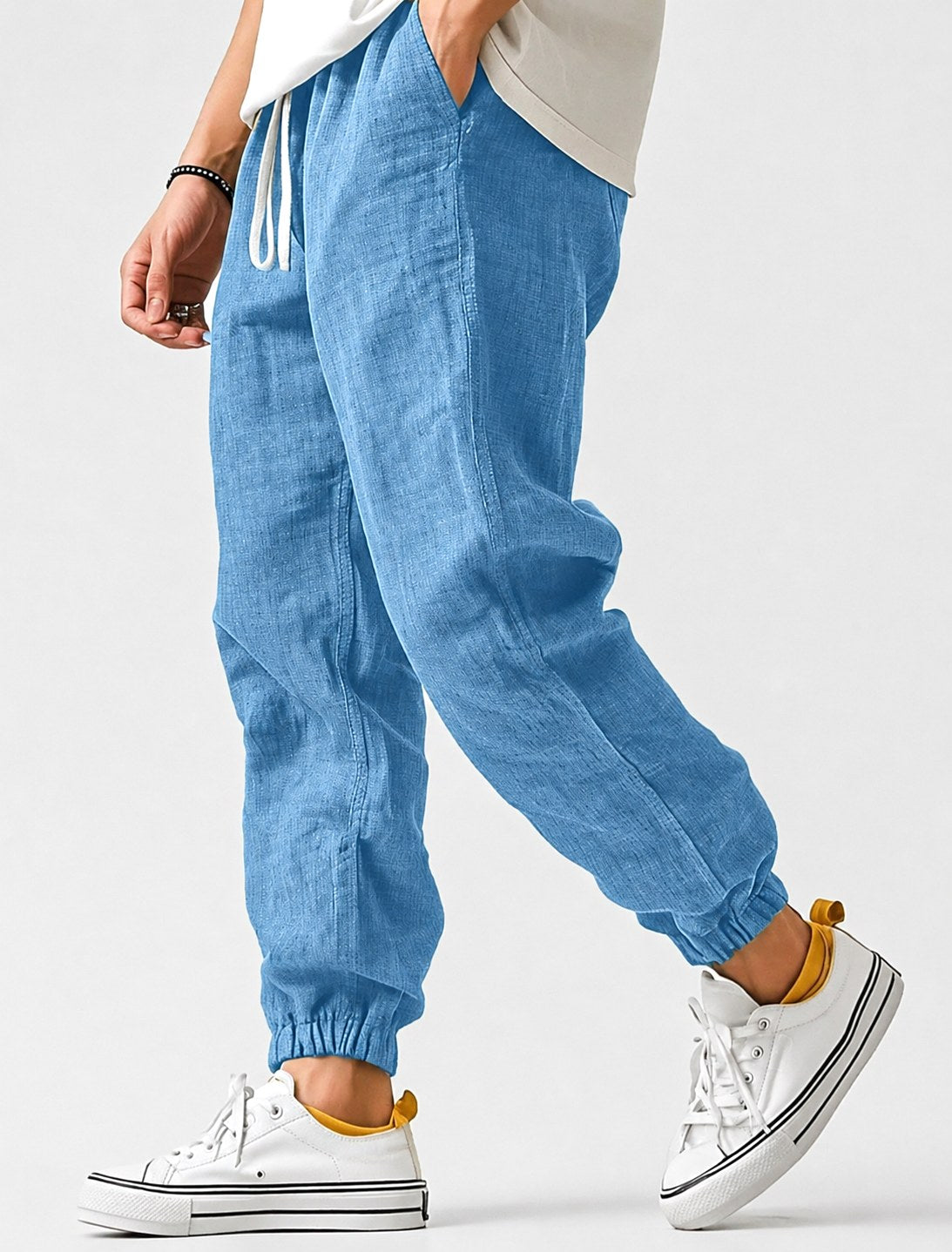 Jonas | Men's Jogger Trousers with Drawstring, Tapered-Fit Summer Trousers | Bella Blue | Blue