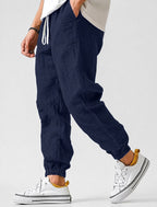 Jonas | Men's Jogger Trousers with Drawstring, Tapered-Fit Summer Trousers | Bella Blue | Dark Blue
