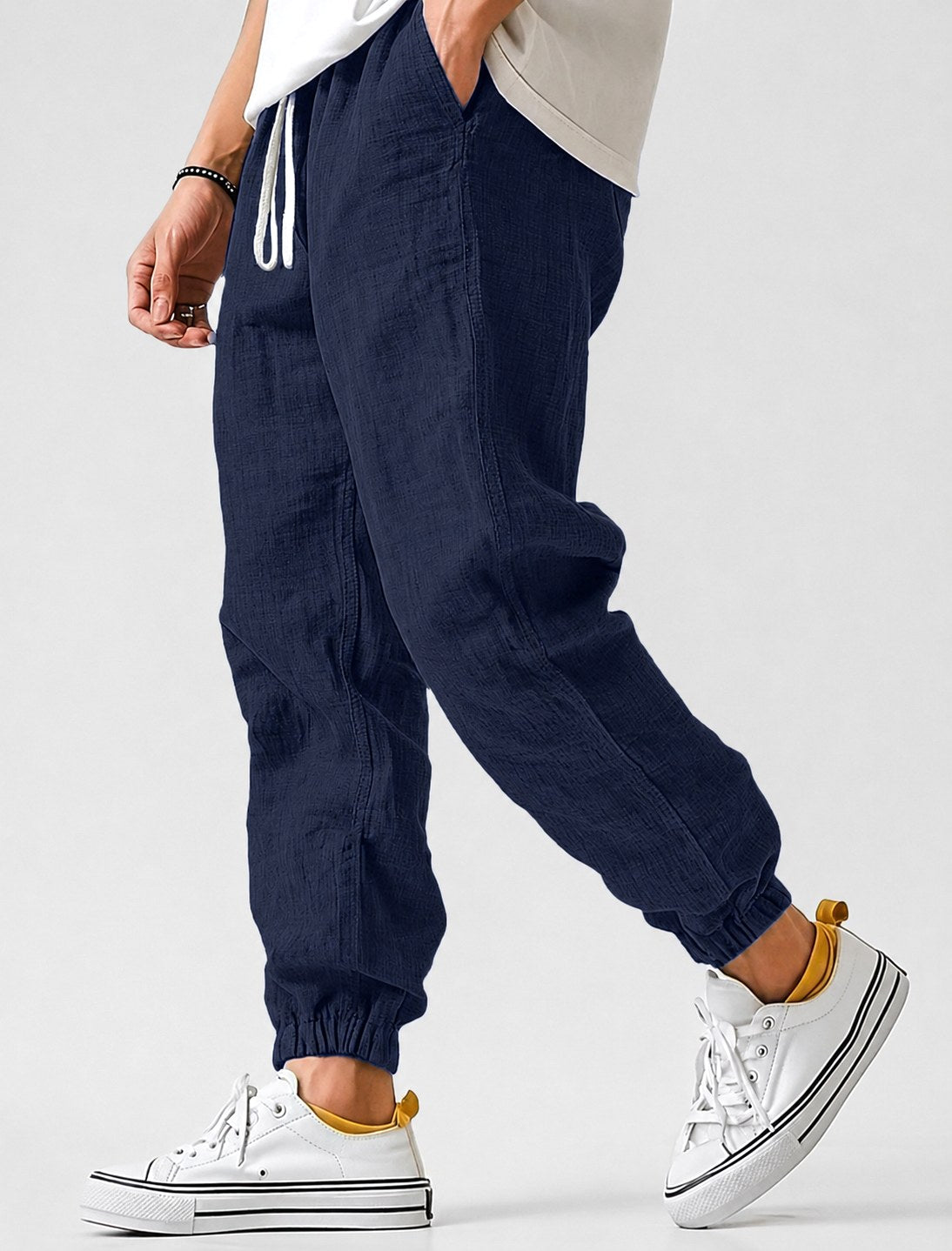 Jonas | Men's Jogger Trousers with Drawstring, Tapered-Fit Summer Trousers | Bella Blue | Dark Blue