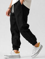 Jonas | Men's Jogger Trousers with Drawstring, Tapered-Fit Summer Trousers | Bella Blue | Black