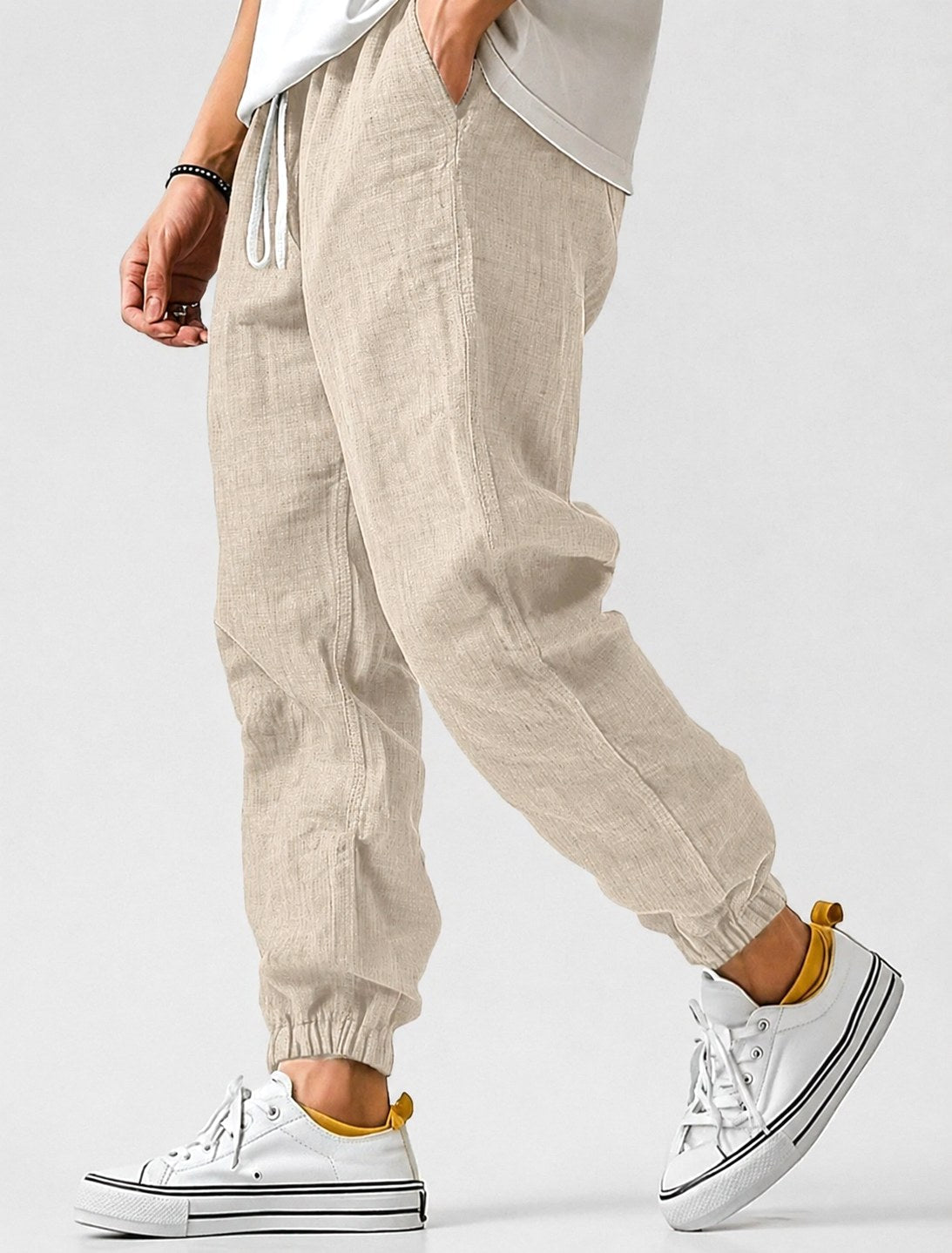 Jonas | Men's Jogger Trousers with Drawstring, Tapered-Fit Summer Trousers | Bella Blue | Khaki