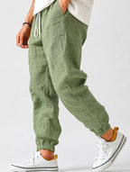 Jonas | Men's Jogger Trousers with Drawstring, Tapered-Fit Summer Trousers | Bella Blue | Green