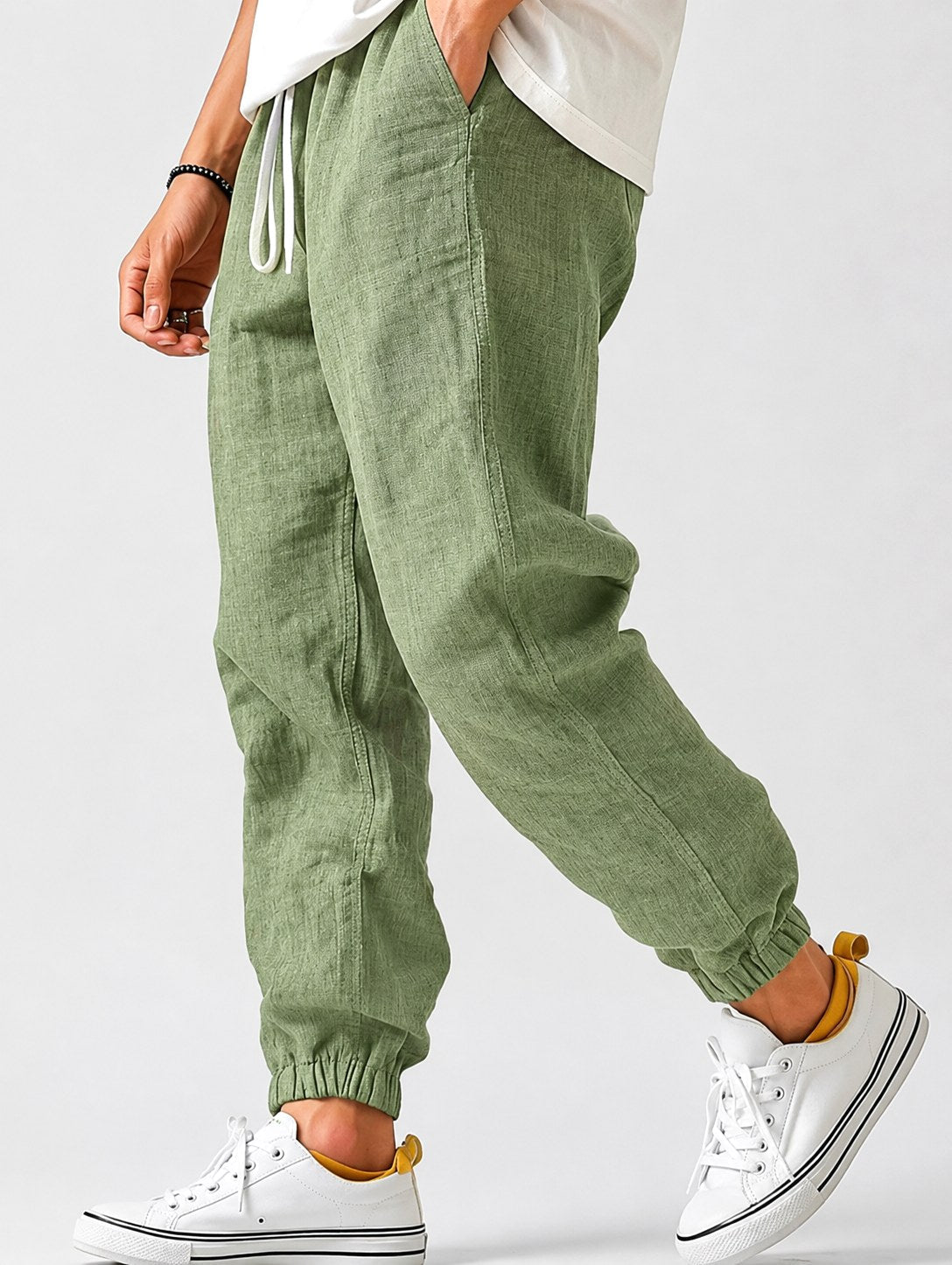 Jonas | Men's Jogger Trousers with Drawstring, Tapered-Fit Summer Trousers | Bella Blue | Green