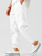 Jonas | Men's Jogger Trousers with Drawstring, Tapered-Fit Summer Trousers | Bella Blue | White