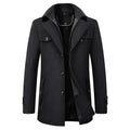 Jonathan | Men's Mid-Length Pea Coat, Notched Lapel Autumn Coat | Bella Blue | Black
