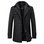 Jonathan | Men's Mid-Length Pea Coat, Notched Lapel Autumn Coat | Bella Blue | Black